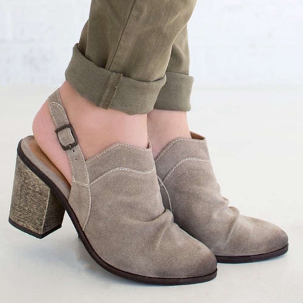 Taupe Slouch Vamp Slingback Block Heel Clog